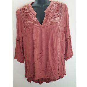 Knox Rose Burnt Orange Crocheted Oversize Boho Top